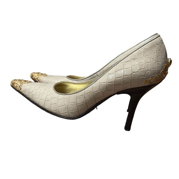 Donald J Pliner Champagne Gator Metallic Pointy Heels Size 6 M - Picture 1 of 16